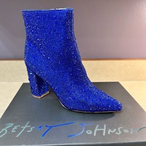 Betsey Johnson sapphire blue rhinestone booties